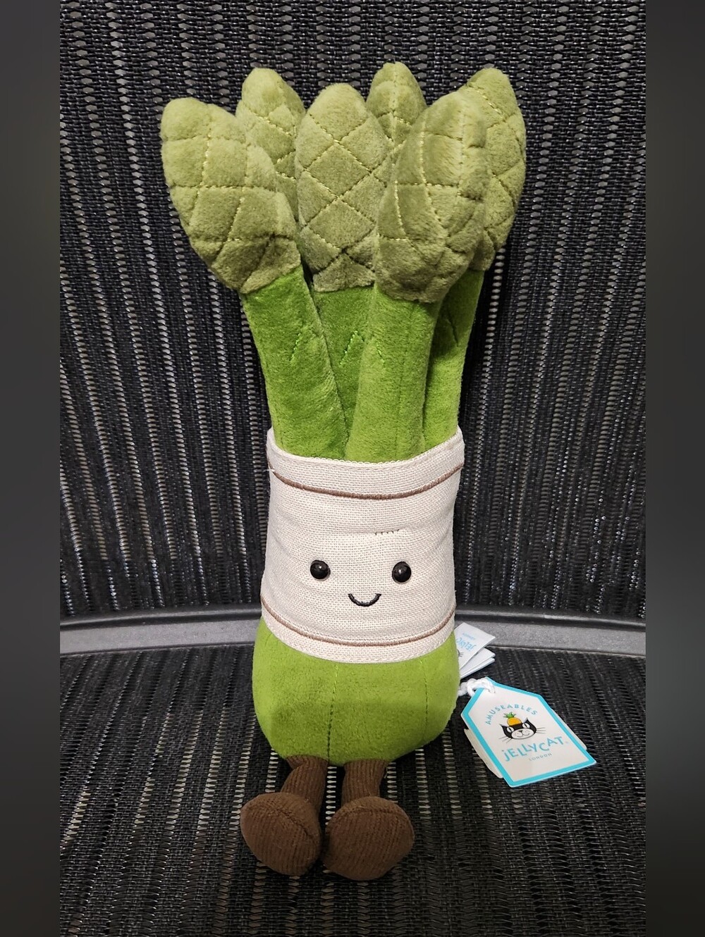 Jellycat Green Asparagus Plush with Cream Wrap and Brown Feet NWT